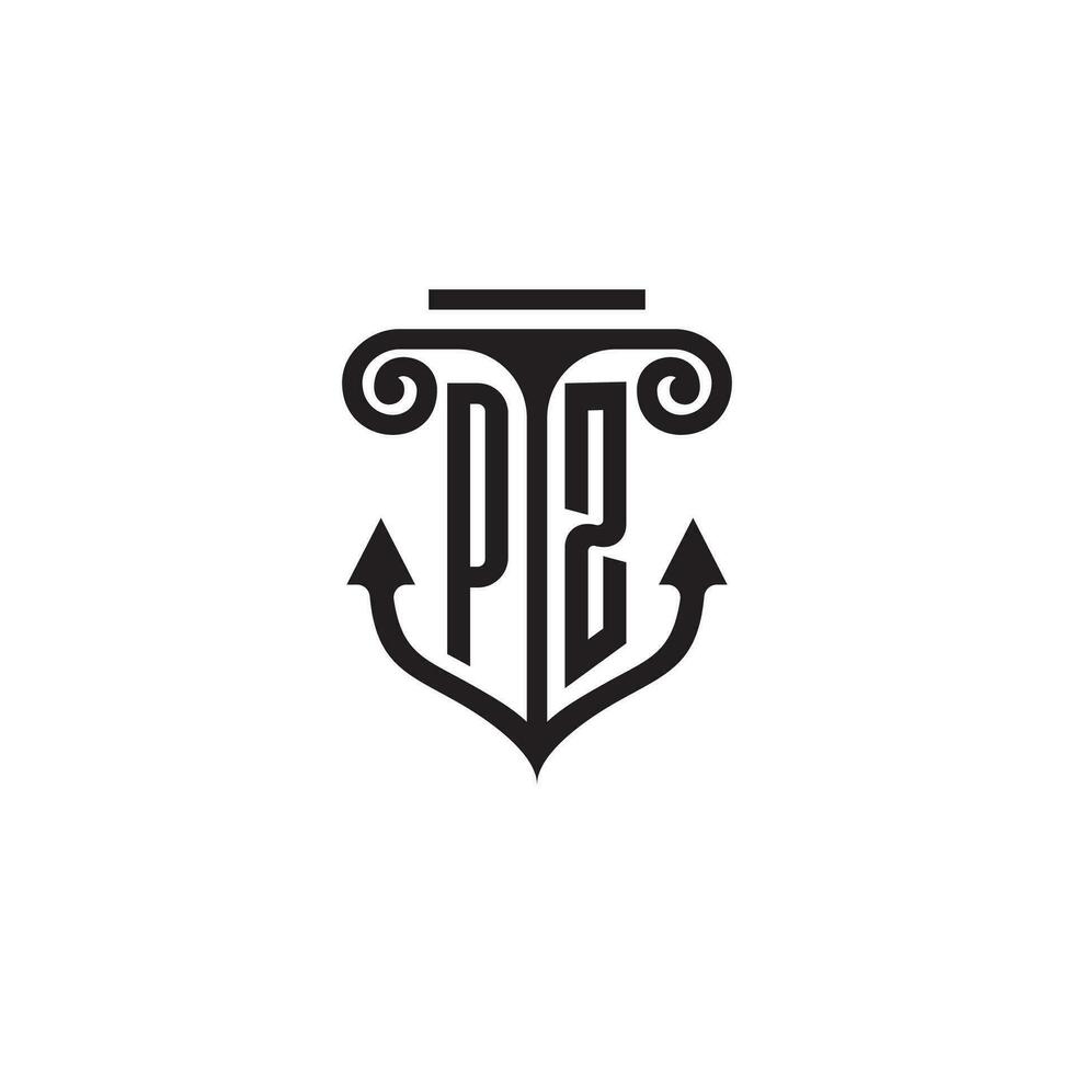 pz pilier et ancre océan initiale logo concept vecteur