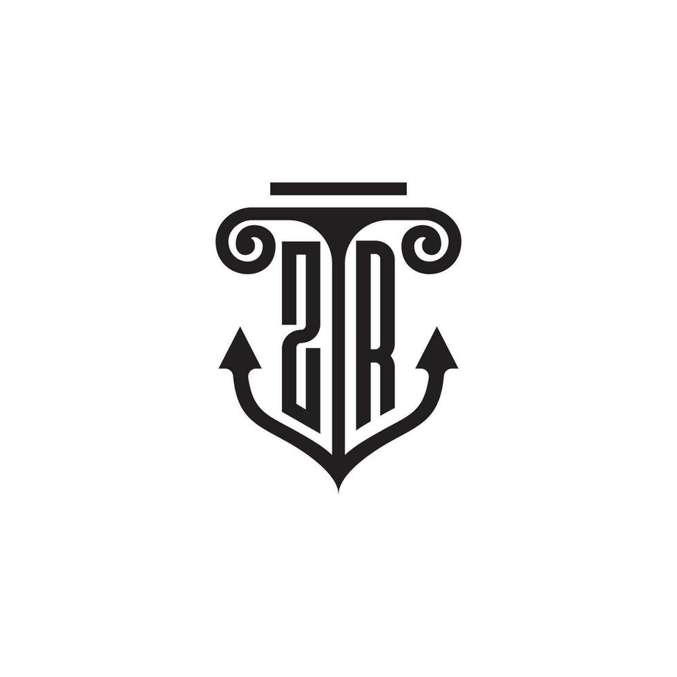 zr pilier et ancre océan initiale logo concept vecteur