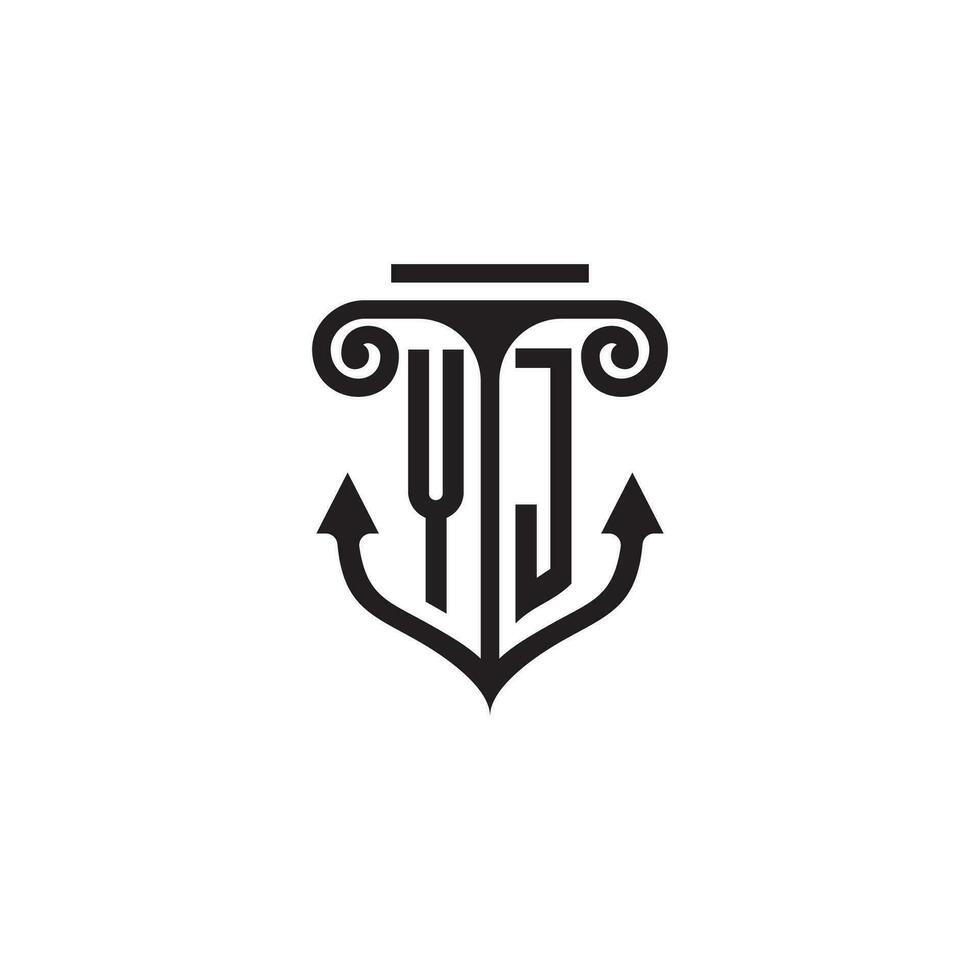 yj pilier et ancre océan initiale logo concept vecteur