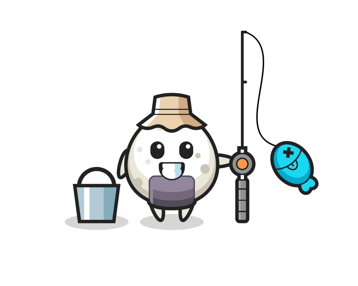 personnage mascotte d'onigiri en tant que pêcheur vecteur