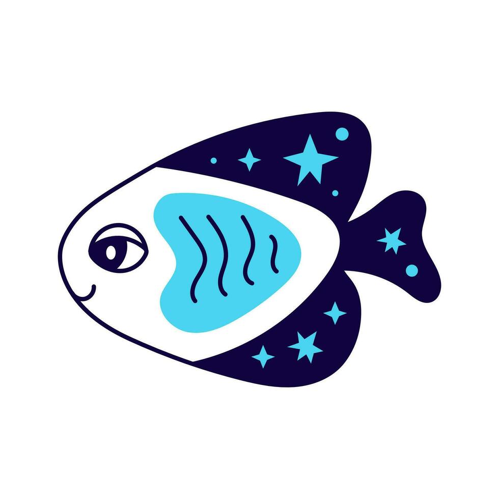 marrant bleu poisson avec étoiles dans griffonnage style vecteur