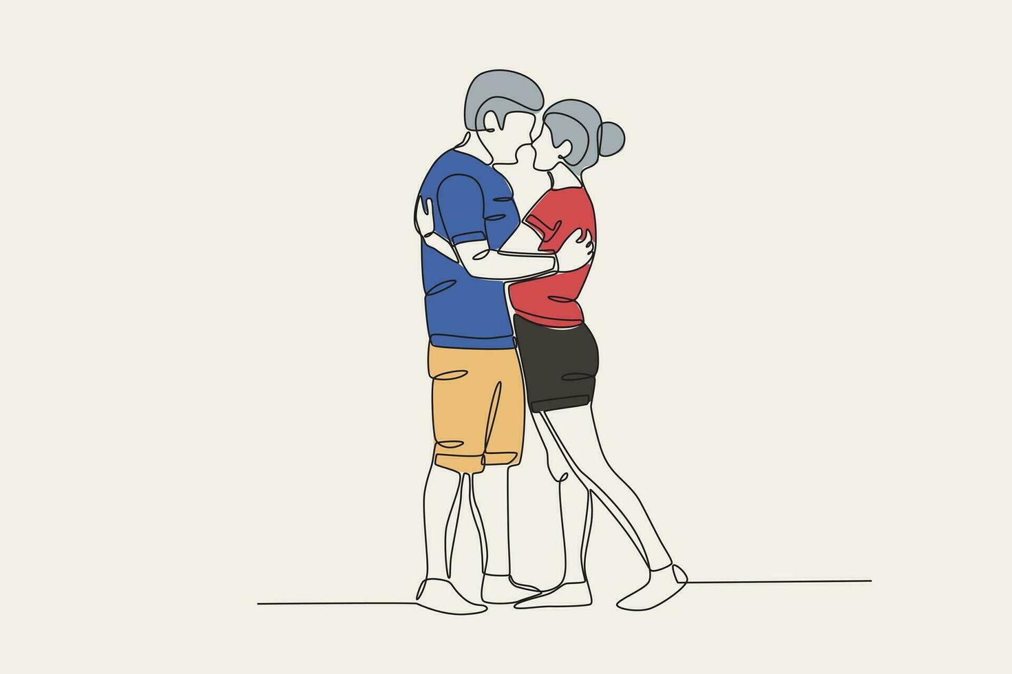 Couleur illustration de les amoureux étreindre intimement vecteur