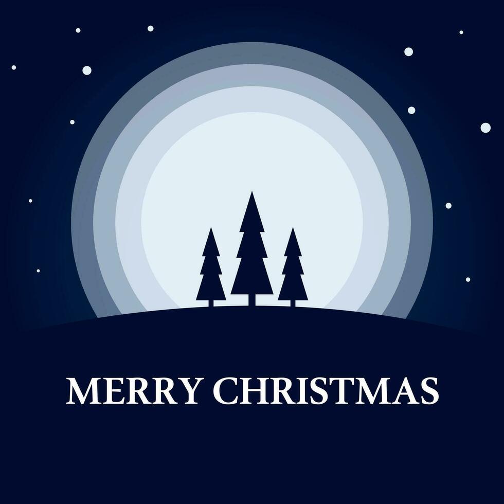 joyeux Noël affiche avec le lune dans le milieu et 3 des arbres sur une bleu Contexte et étoiles vecteur