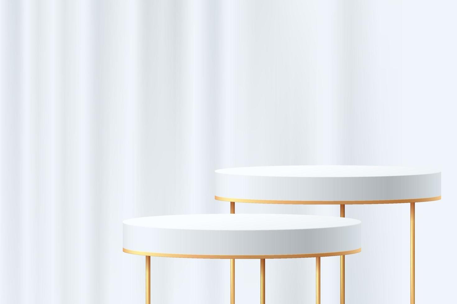 podium piédestal géométrique 3d blanc et or avec scène de rideau de luxe. vecteur