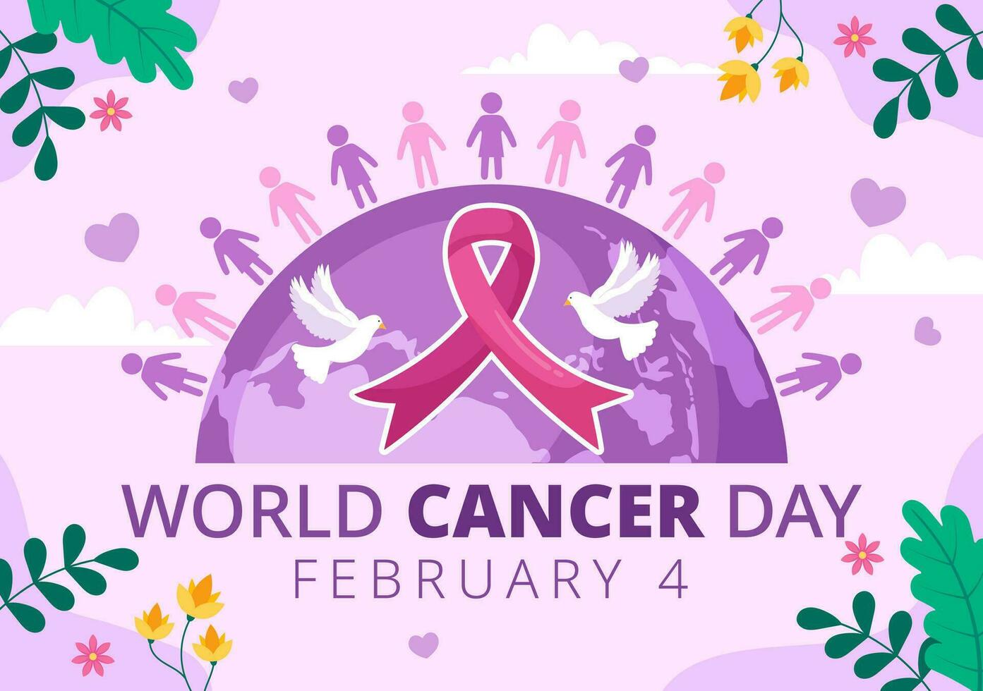 monde cancer journée vecteur illustration sur février 4 avec ruban à élever conscience de cancer et femelle soins de santé dans plat dessin animé Contexte