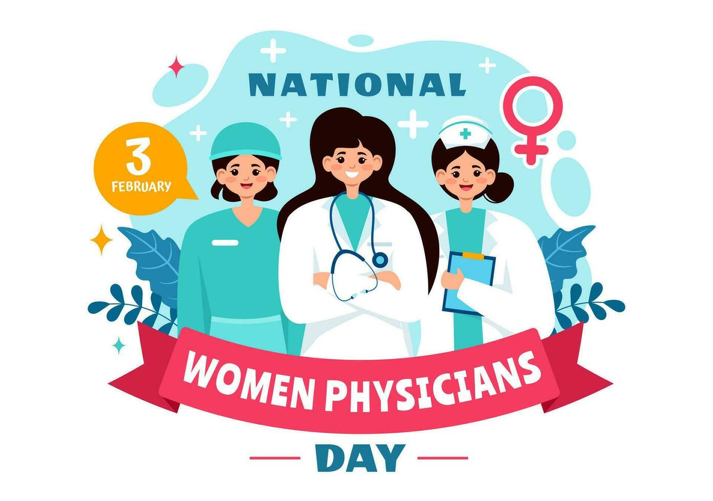 nationale femmes médecins journée vecteur illustration sur février 3 à honneur femelle médecins à travers le pays dans plat dessin animé Contexte conception