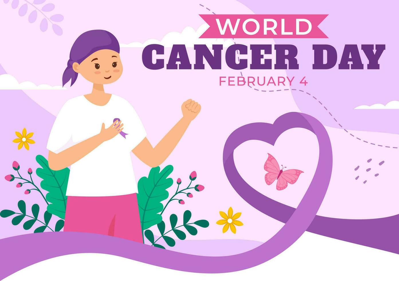 monde cancer journée vecteur illustration sur février 4 avec ruban à élever conscience de cancer et femelle soins de santé dans plat dessin animé Contexte
