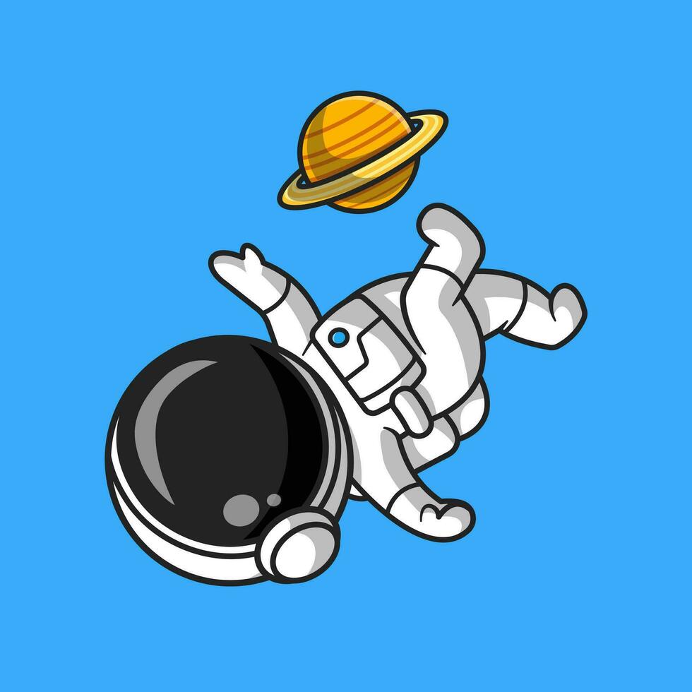 mignonne astronaute en jouant football planète dessin animé vecteur icône illustration. sport science icône concept isolé prime vecteur. plat dessin animé style