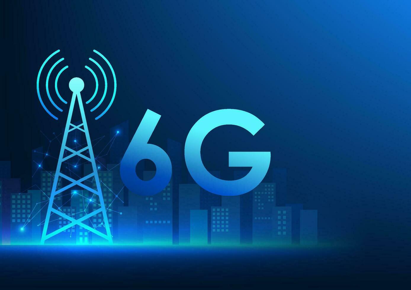 télécommunication technologie, signal la tour derrière est une intelligent ville avec 6g signal, montrant le développement de Avancée la communication réseaux à distribuer plus rapide signaux dans villes. vecteur