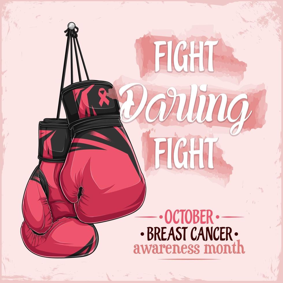 combat chérie, affiche du cancer du sein avec des gants de boxe roses vecteur