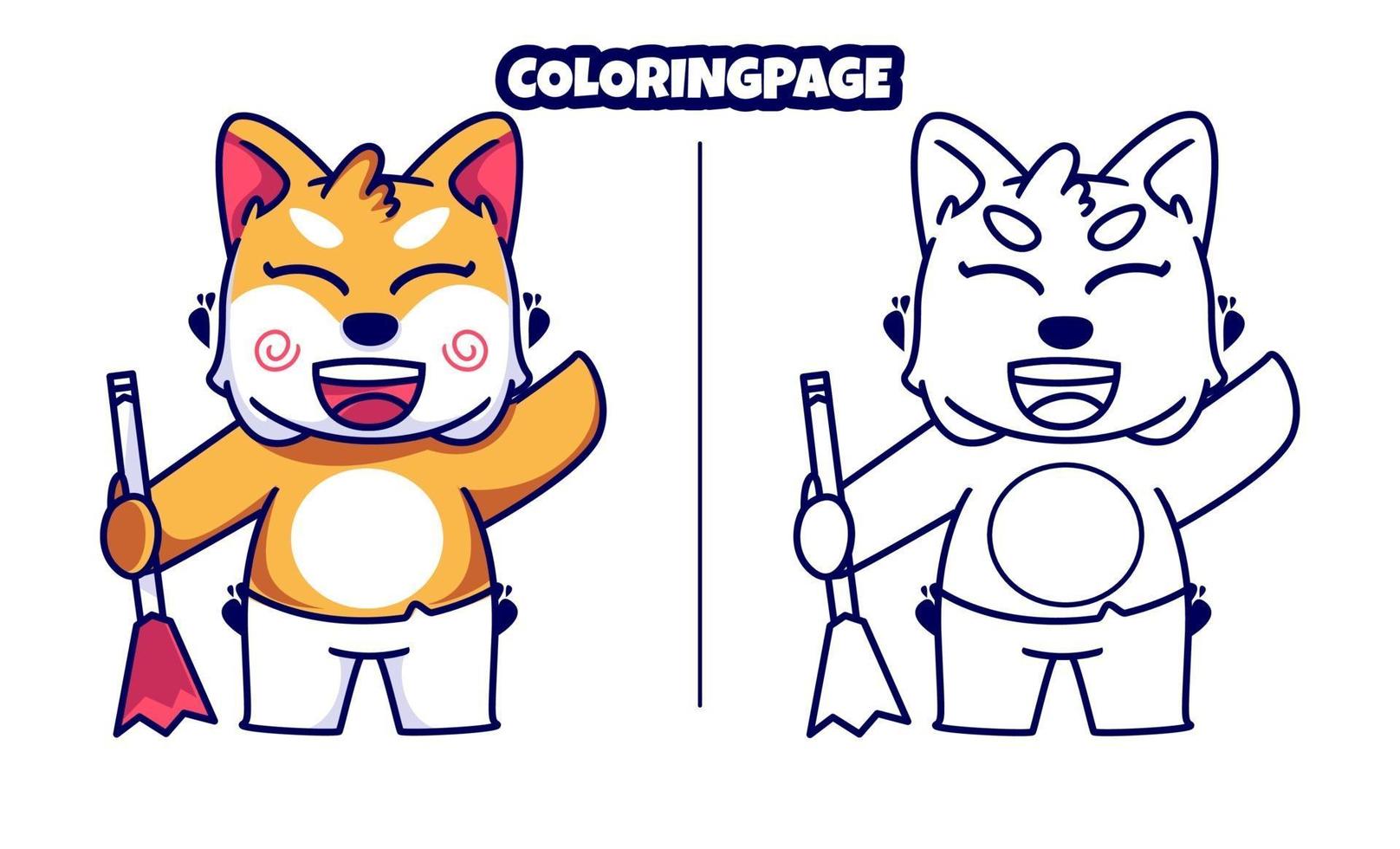 chat mignon balayant avec des pages à colorier vecteur