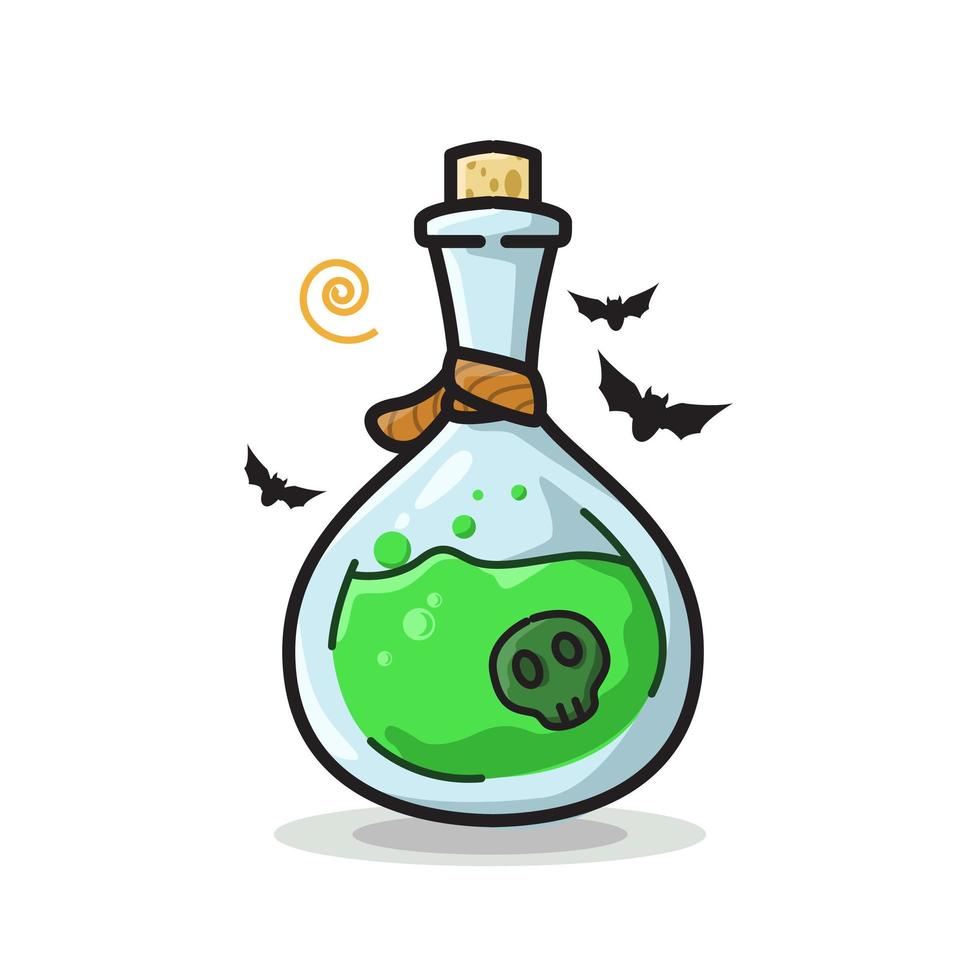 bouteille de potion de crâne halloween illustration d'art en ligne mignon vecteur