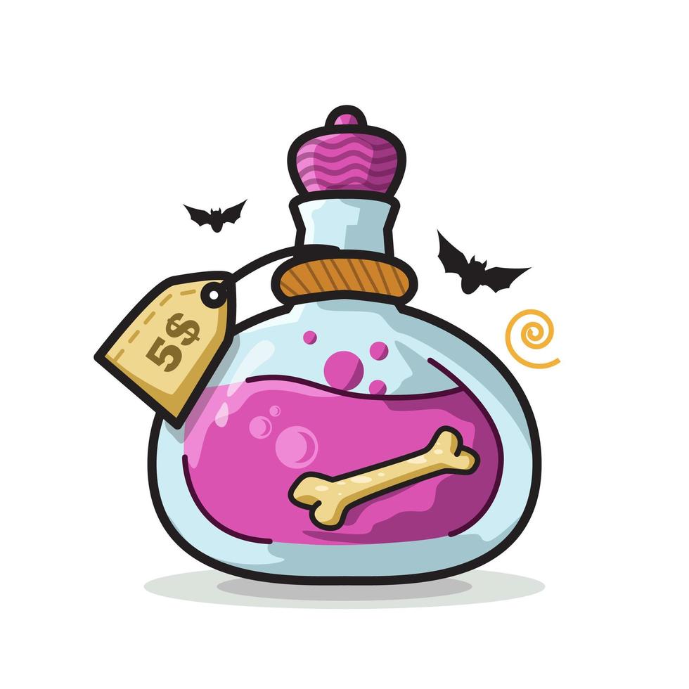 bouteille de potion d'os halloween illustration d'art en ligne mignon vecteur