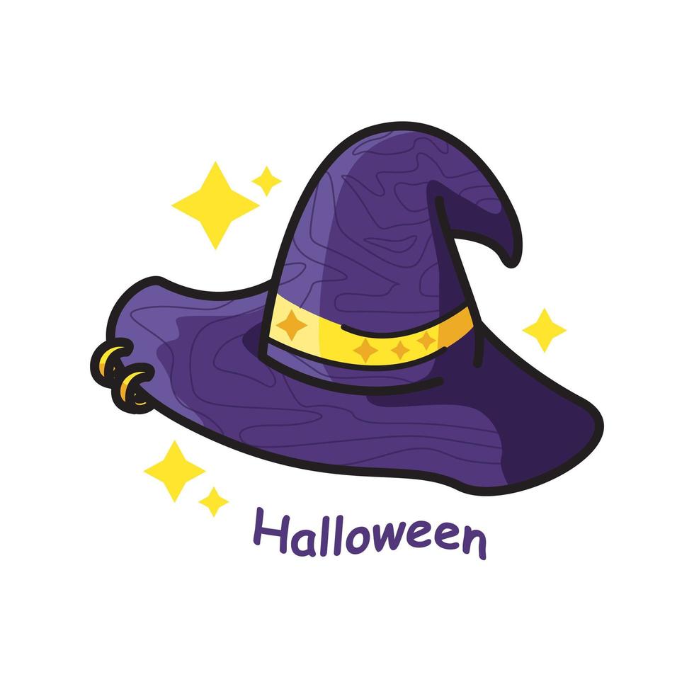 chapeau de sorcière halloween illustration d'art en ligne mignon vecteur