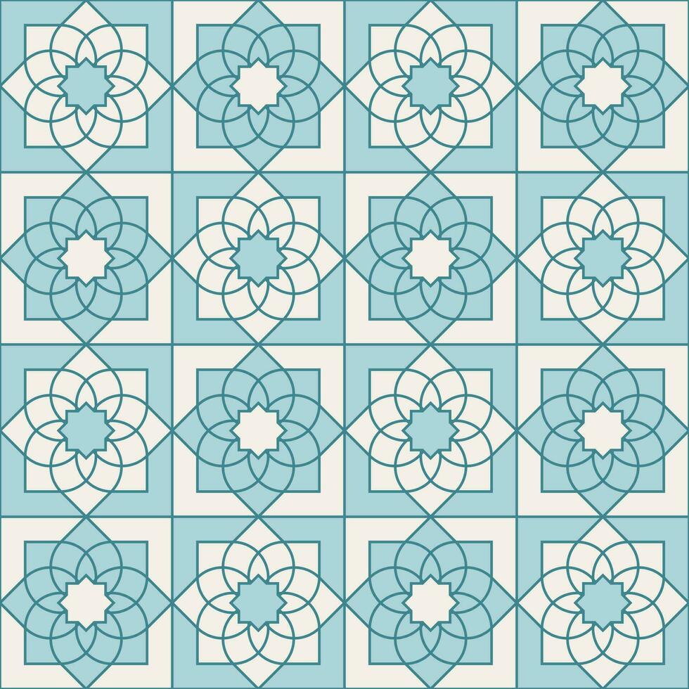 arabe géométrique mosaïque imprimable sans couture modèle avec abstrait marocain impression dans bleu et Orange couleurs. Ramadan kareem traditionnel islamique art illustration Contexte vecteur