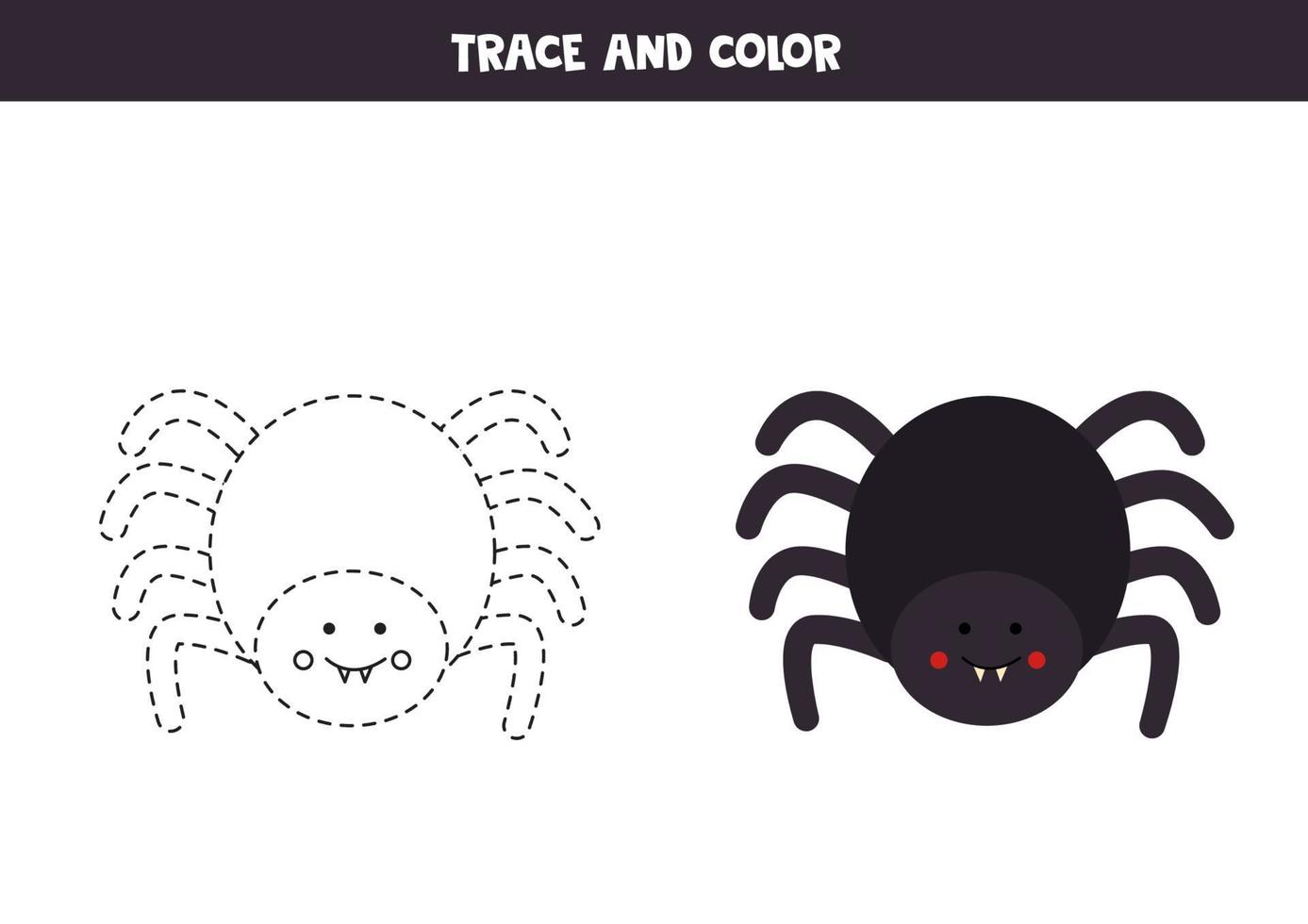 trace et colorie une jolie araignée d'halloween. feuille de travail pour les enfants. vecteur