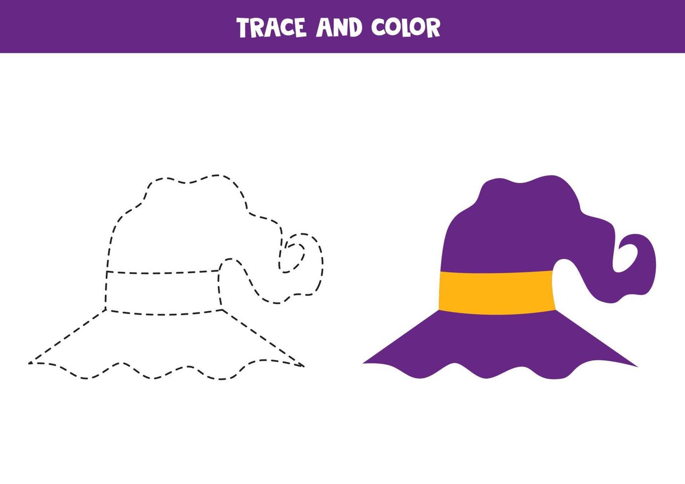 trace et couleur chapeau d'halloween. feuille de travail pour les enfants. vecteur