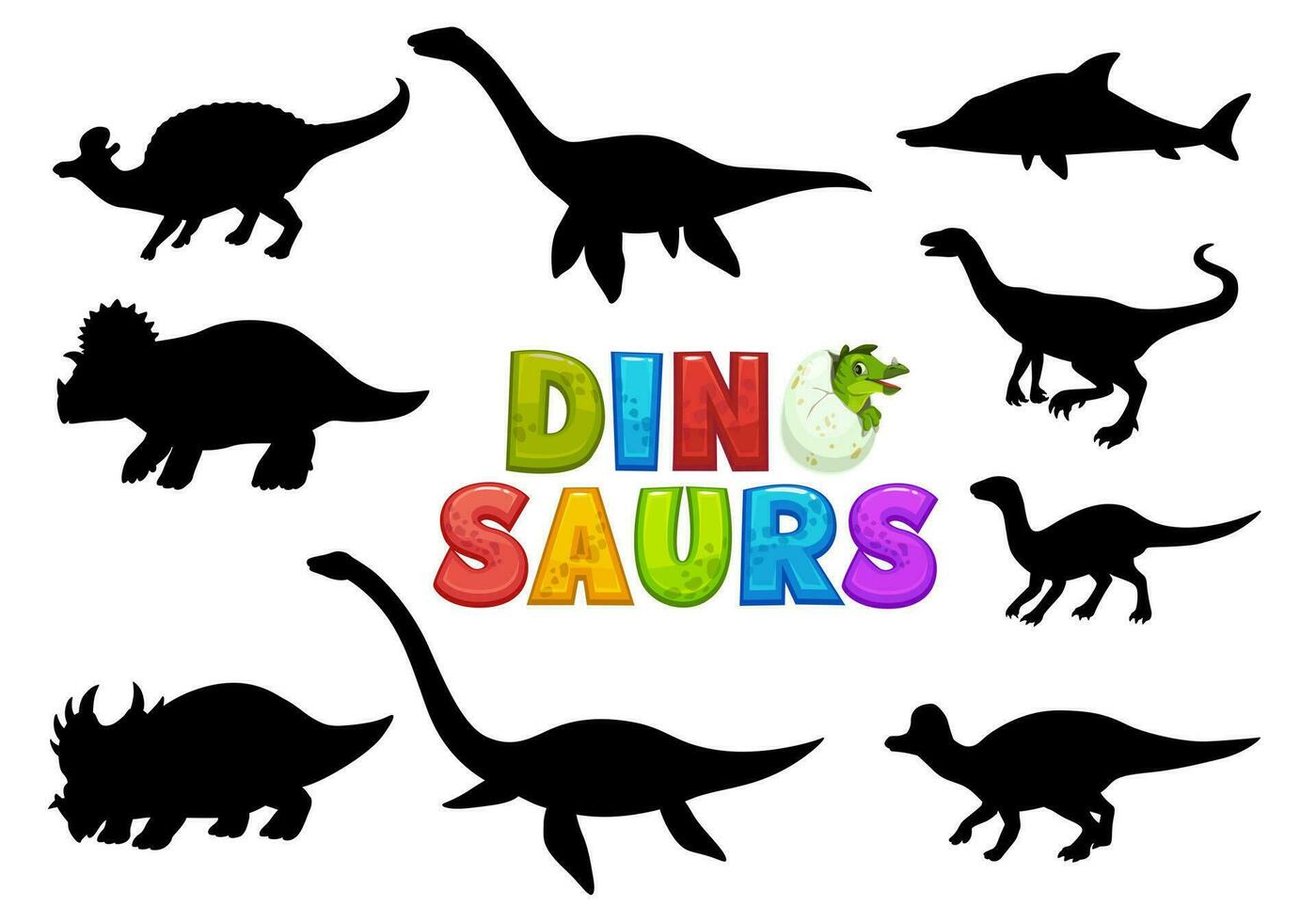 dessin animé dinosaures mignonne personnages silhouettes vecteur