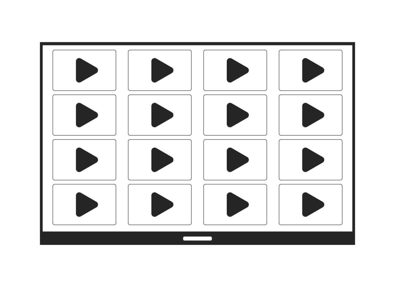 télévision diffusion vidéo sur demande noir et blanc 2d ligne dessin animé objet. en train de regarder séries sur la télé isolé vecteur contour article. Accueil théâtre appareil. la télé un service monochromatique plat place illustration