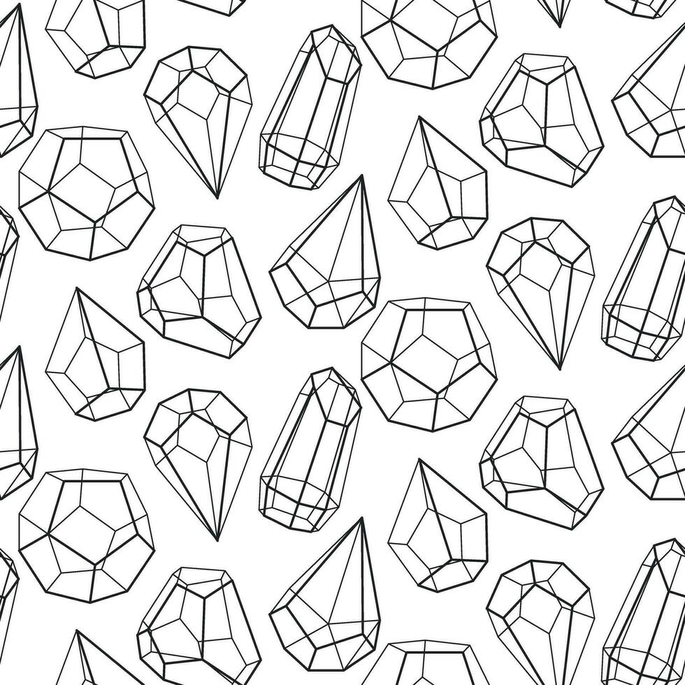 modèle encadrement contour de géométrique formes. objets de pyramides, cubes de minéraux. vecteur illustration. noir contours sur une blanc arrière-plan, transparent formes de visages. verre conteneurs répéter