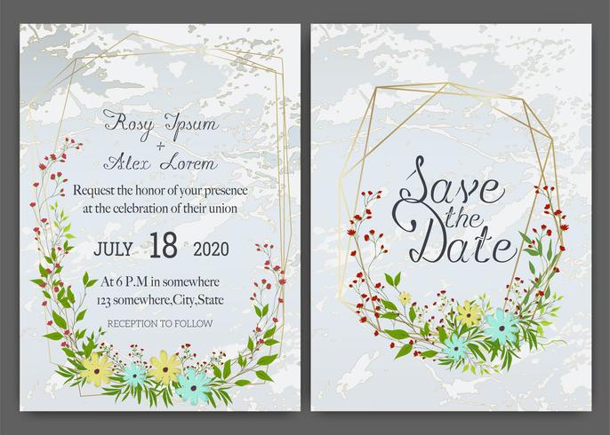 Cadre floral dessiné à la main pour une invitation de mariage vecteur