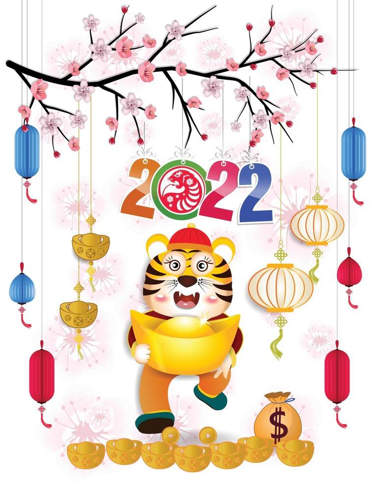 joyeux nouvel an chinois 2022 - année du tigre vecteur