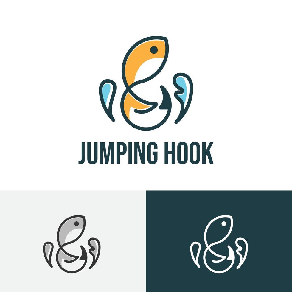 logo d'équipement de club de matériel de pêche de crochet de saut vecteur