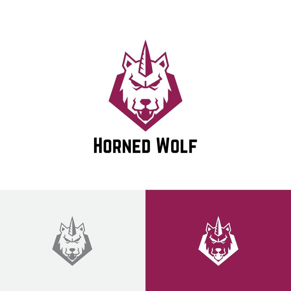 logo de jeu esport de bouclier de monstre sauvage de loup cornu vecteur