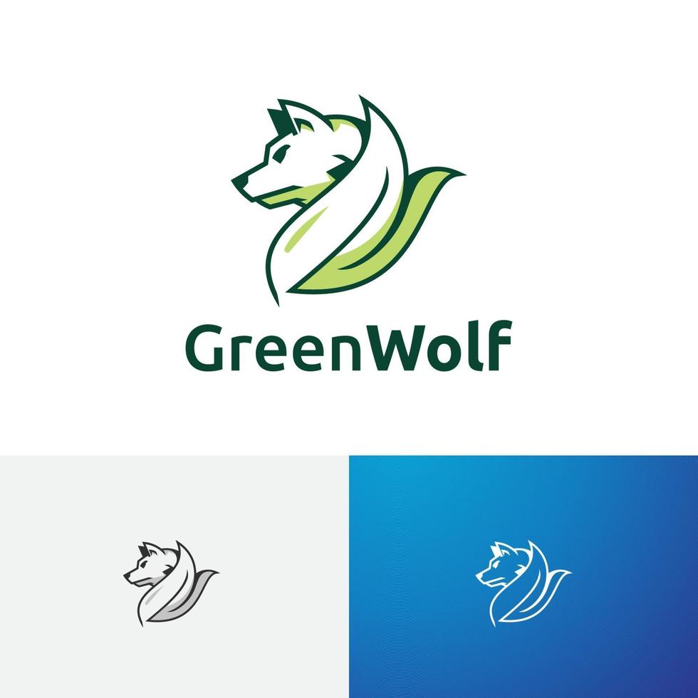 logo de tête de loup écologique feuille verte nature vecteur