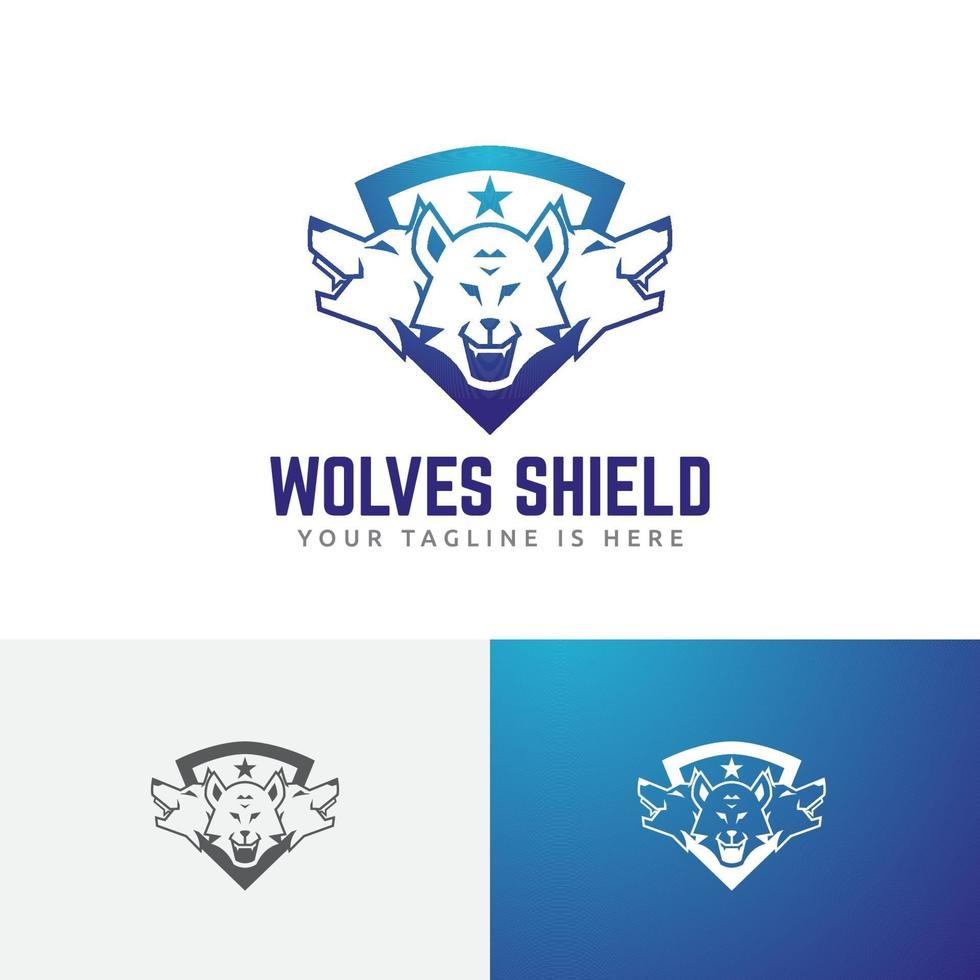 trois loups tête star bouclier jeu esport logo vecteur