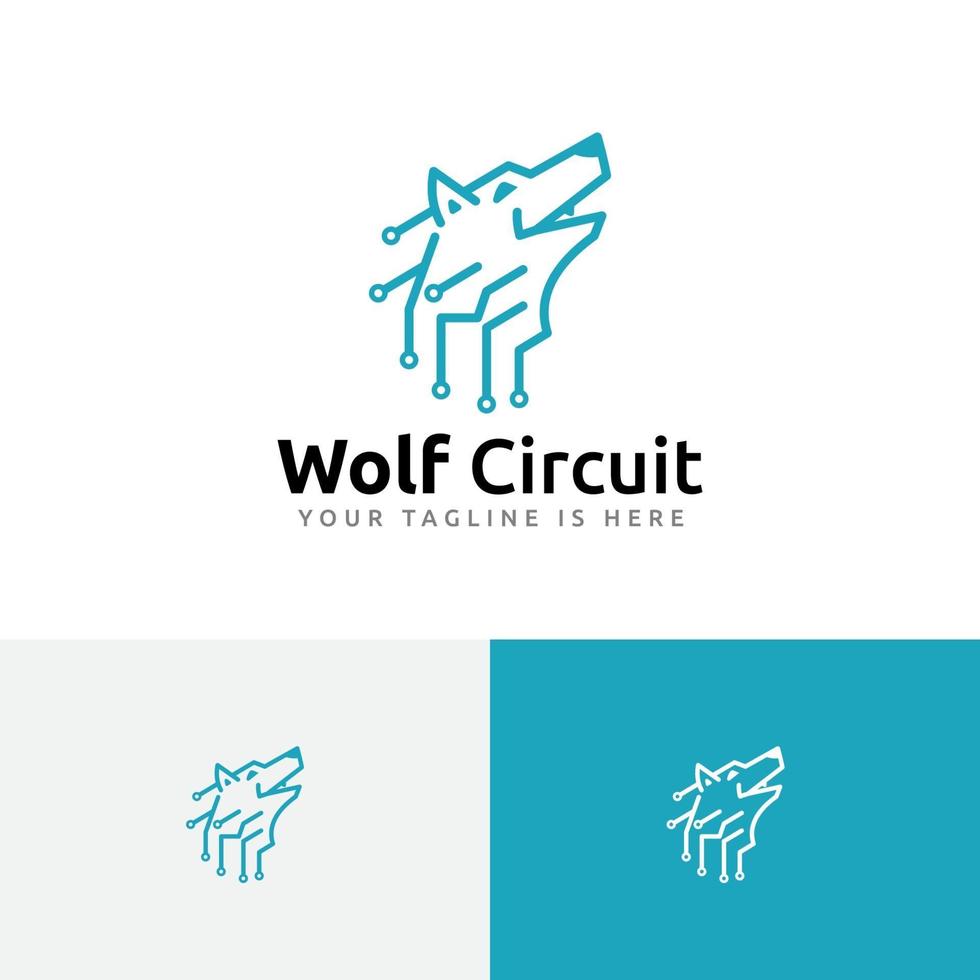 logo de technologie informatique de circuit électronique de tête de loup sauvage vecteur