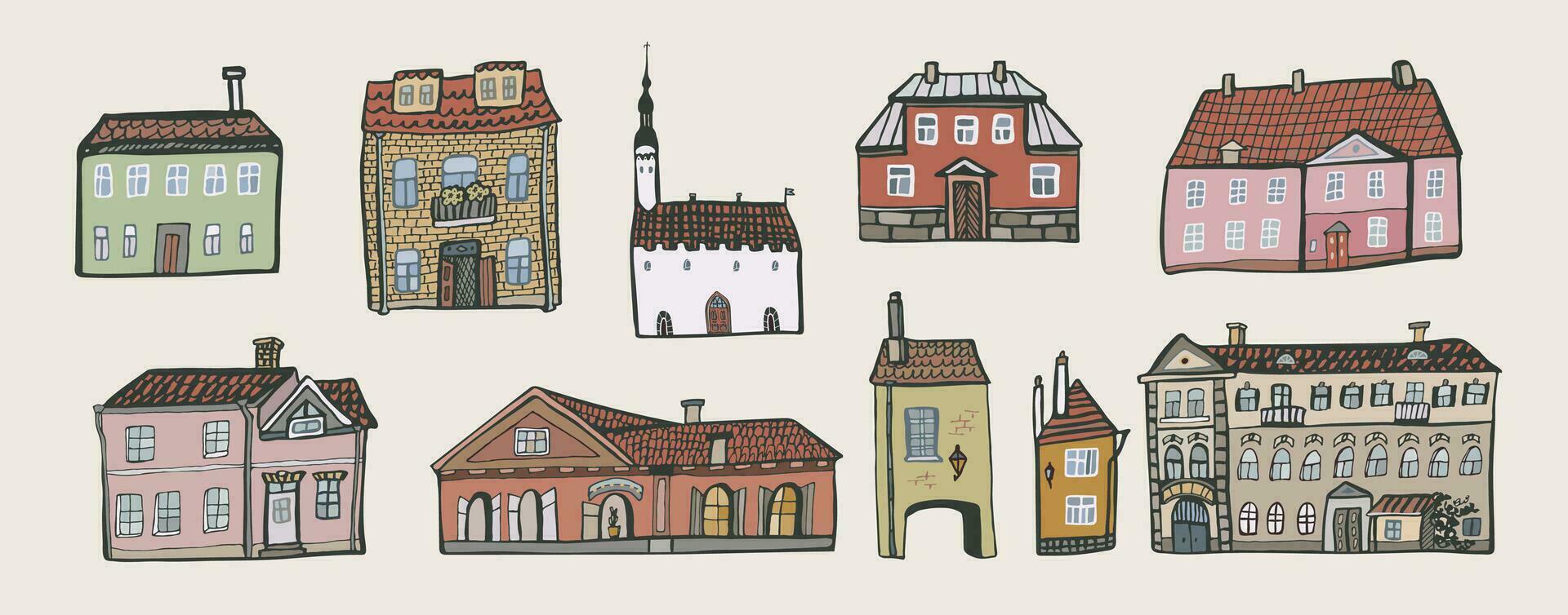 européen Maisons vecteur illustrations ensemble.