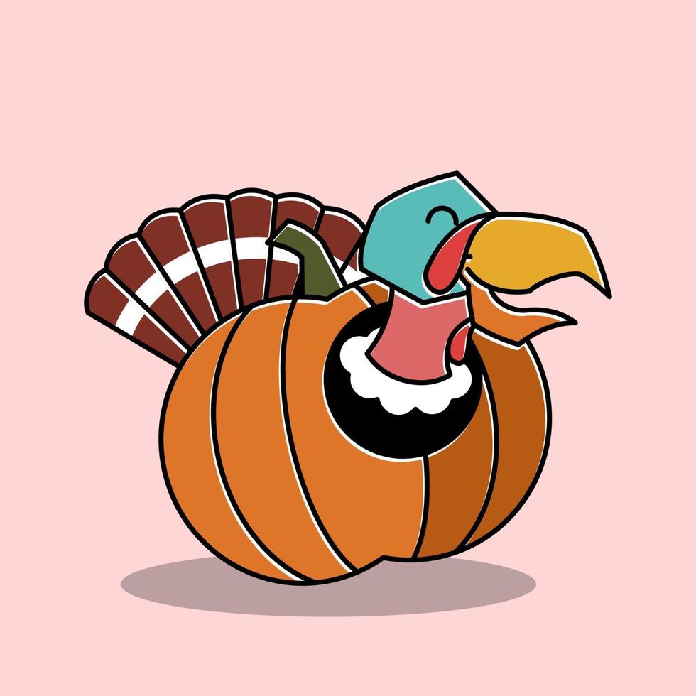 coq d'oiseau de dinde heureux à l'intérieur du caractère de thanksgiving de citrouille vecteur