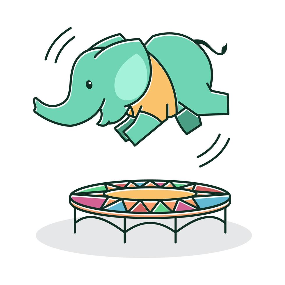 mignon bébé éléphant heureux amical jouant au personnage de dessin animé de trampoline sautant vecteur