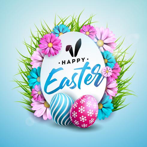 Illustration de joyeuses fêtes de Pâques avec un œuf peint vecteur