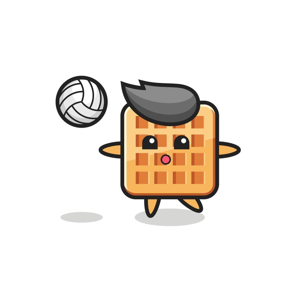dessin animé de caractère de gaufre joue au volley-ball vecteur