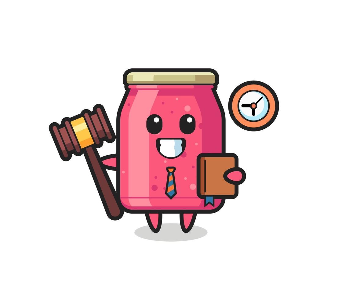 caricature de mascotte de confiture de fraises en tant que juge vecteur