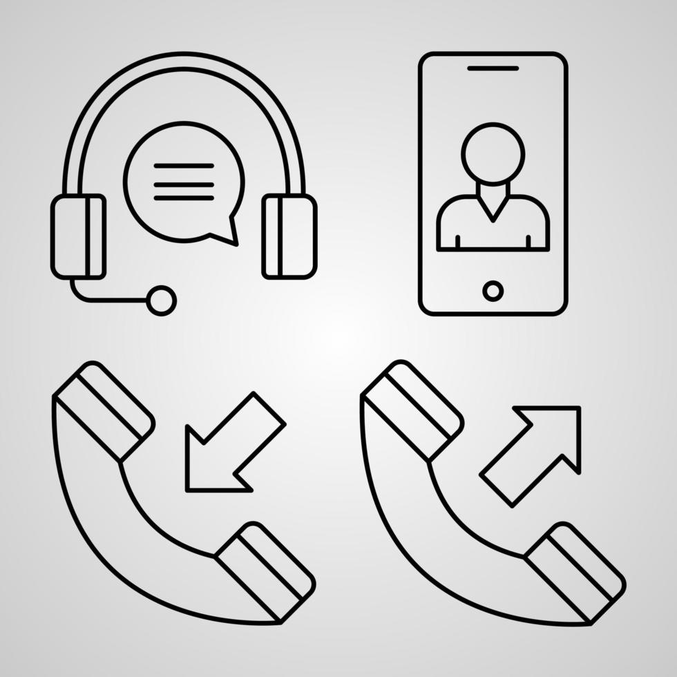 ensemble d'icônes du design plat en ligne mince du service de centre d'appels vecteur
