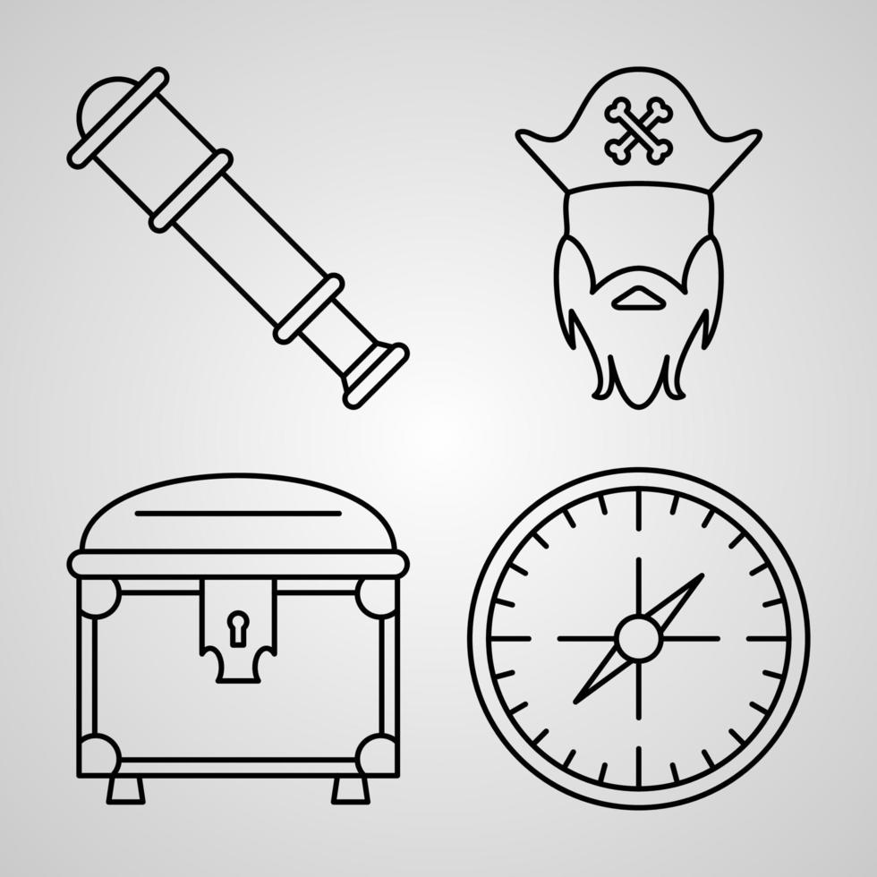 jeu d'icônes de ligne pirate de symbole vectoriel dans le style de contour branché