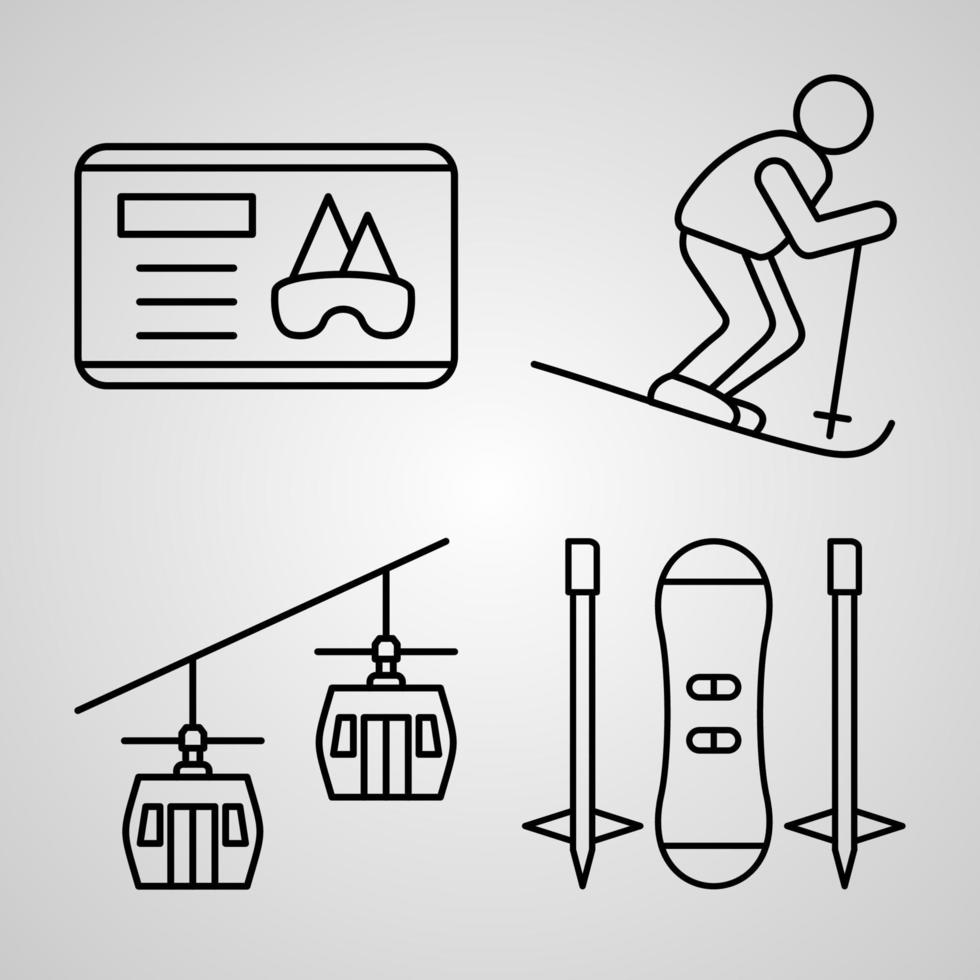 ensemble d'icônes de station de ski isolé sur fond blanc vecteur