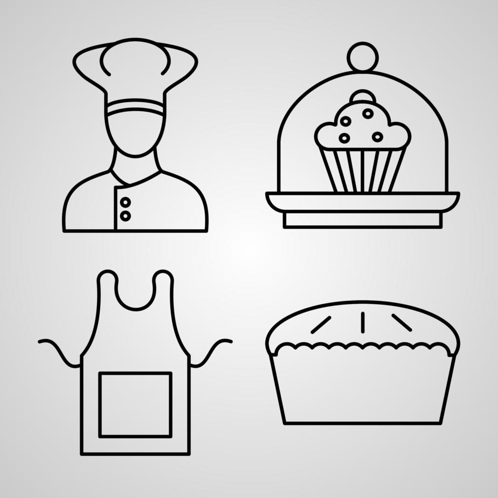 ensemble d'icônes du design plat de fine ligne de boulangerie vecteur
