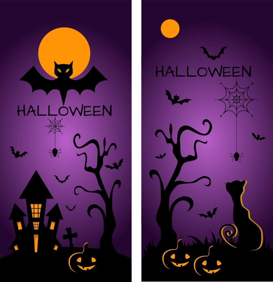 affiche de vecteur nuit d'halloween, citrouille, chauves-souris