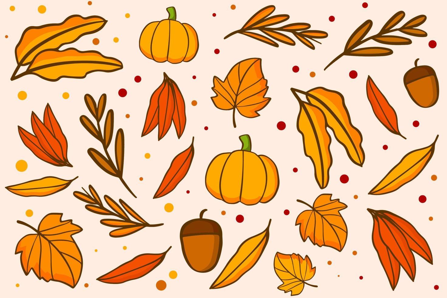 modèle d'automne vectoriel avec des feuilles, des glands et des citrouilles dessinés à la main