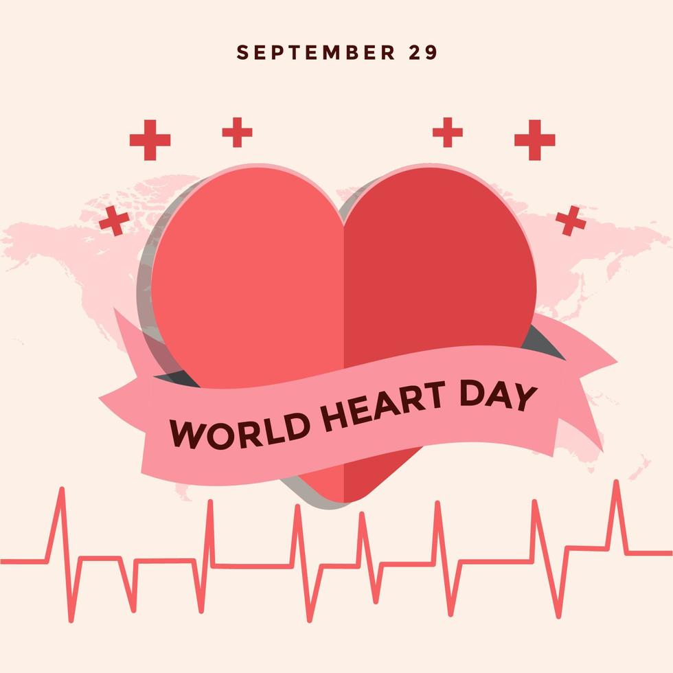 illustration de la journée mondiale du coeur avec sur fond de carte du monde vecteur