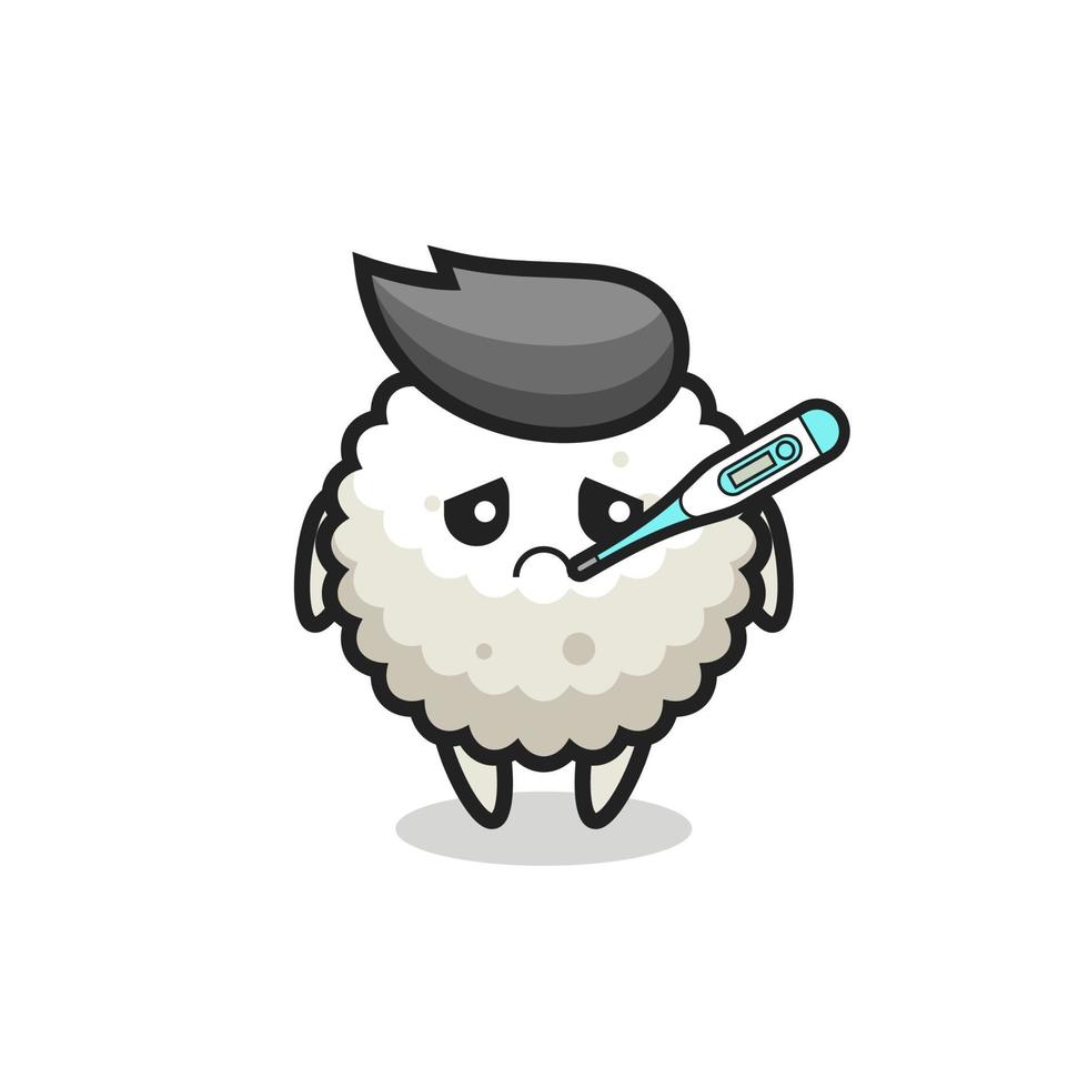 personnage mascotte boule de riz avec fièvre vecteur