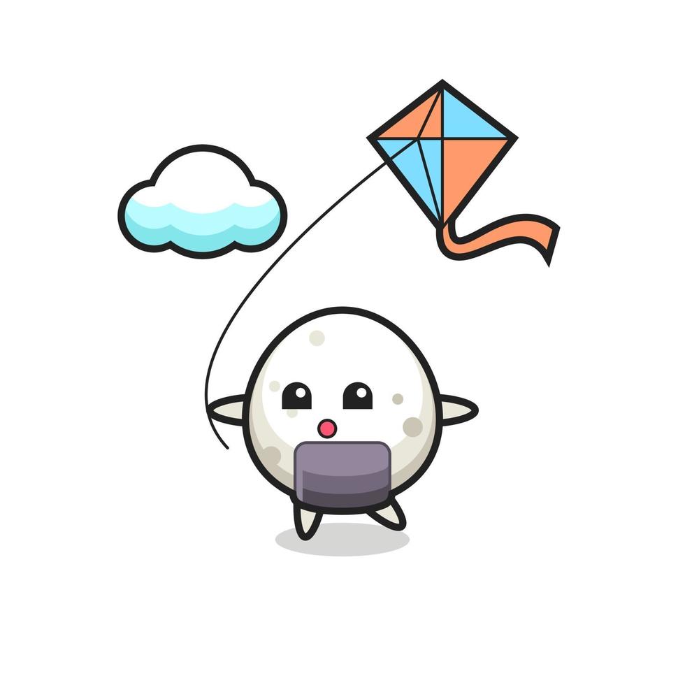 l'illustration de la mascotte onigiri joue au cerf-volant vecteur