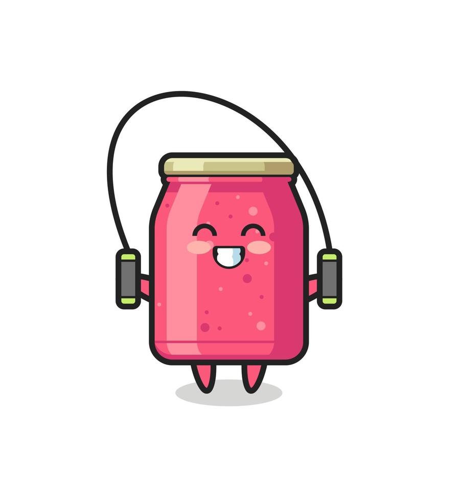 caricature de personnage de confiture de fraises avec corde à sauter vecteur