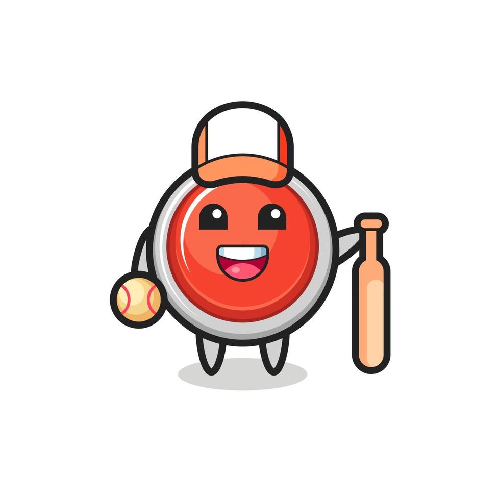 personnage de dessin animé de bouton de panique d'urgence en tant que joueur de baseball vecteur