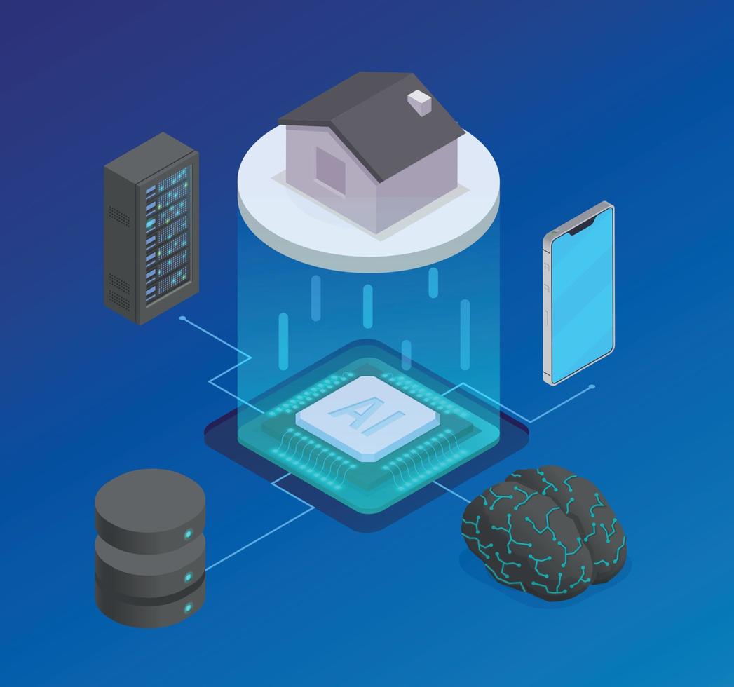 composition isométrique de la puce ai vecteur