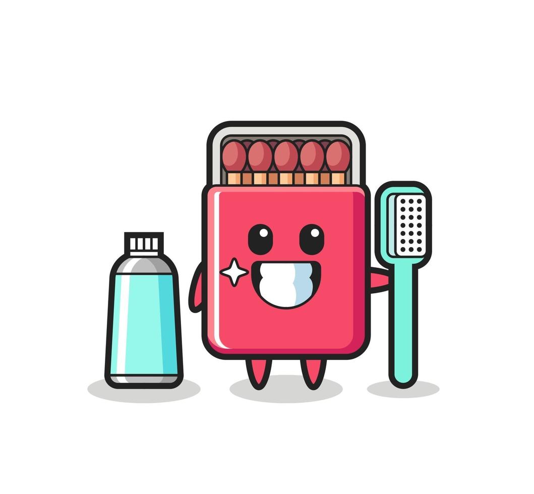 illustration de mascotte de boîte d'allumettes avec une brosse à dents vecteur